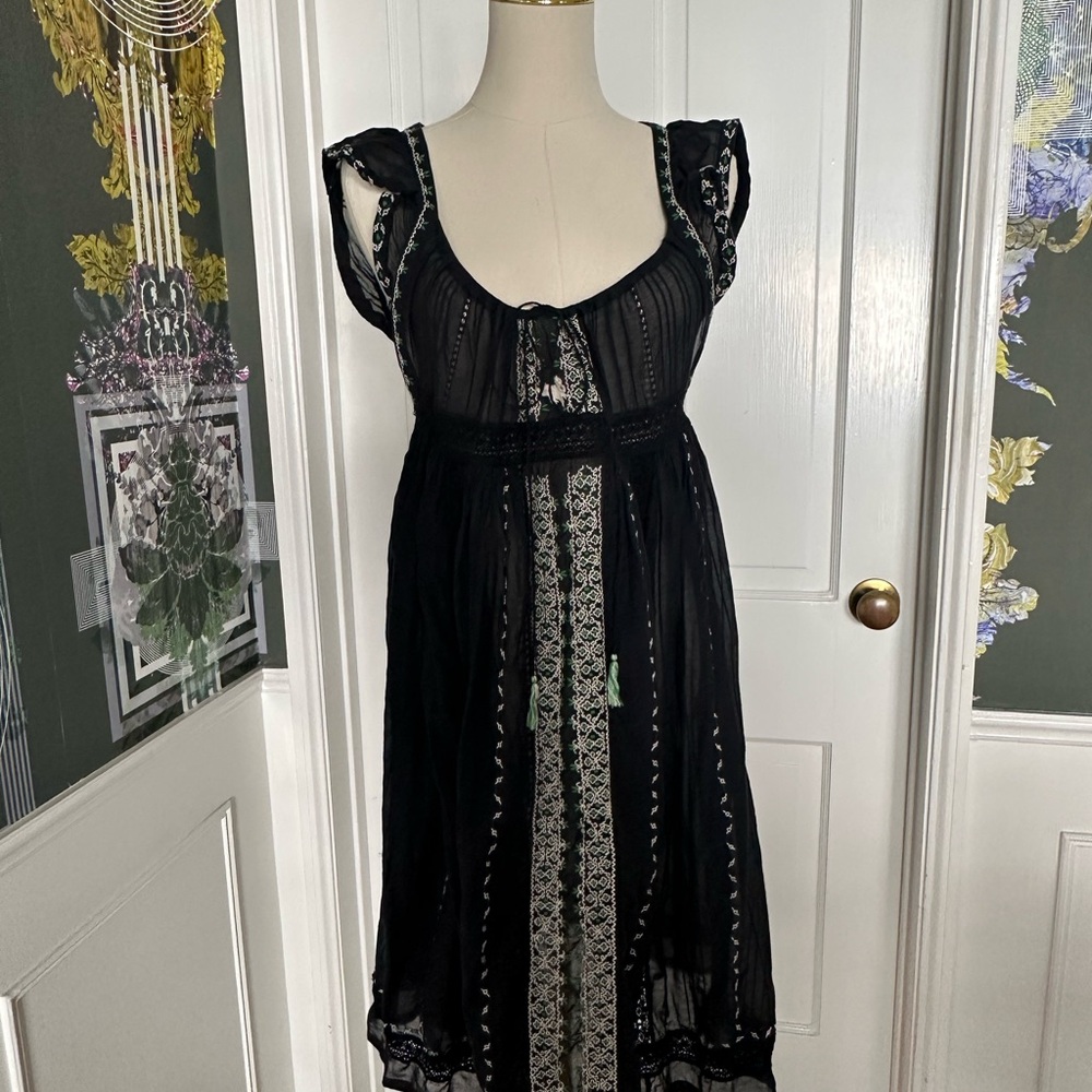Tsumori Chisato Black Sheer Embroidered Dress | Silk Blend